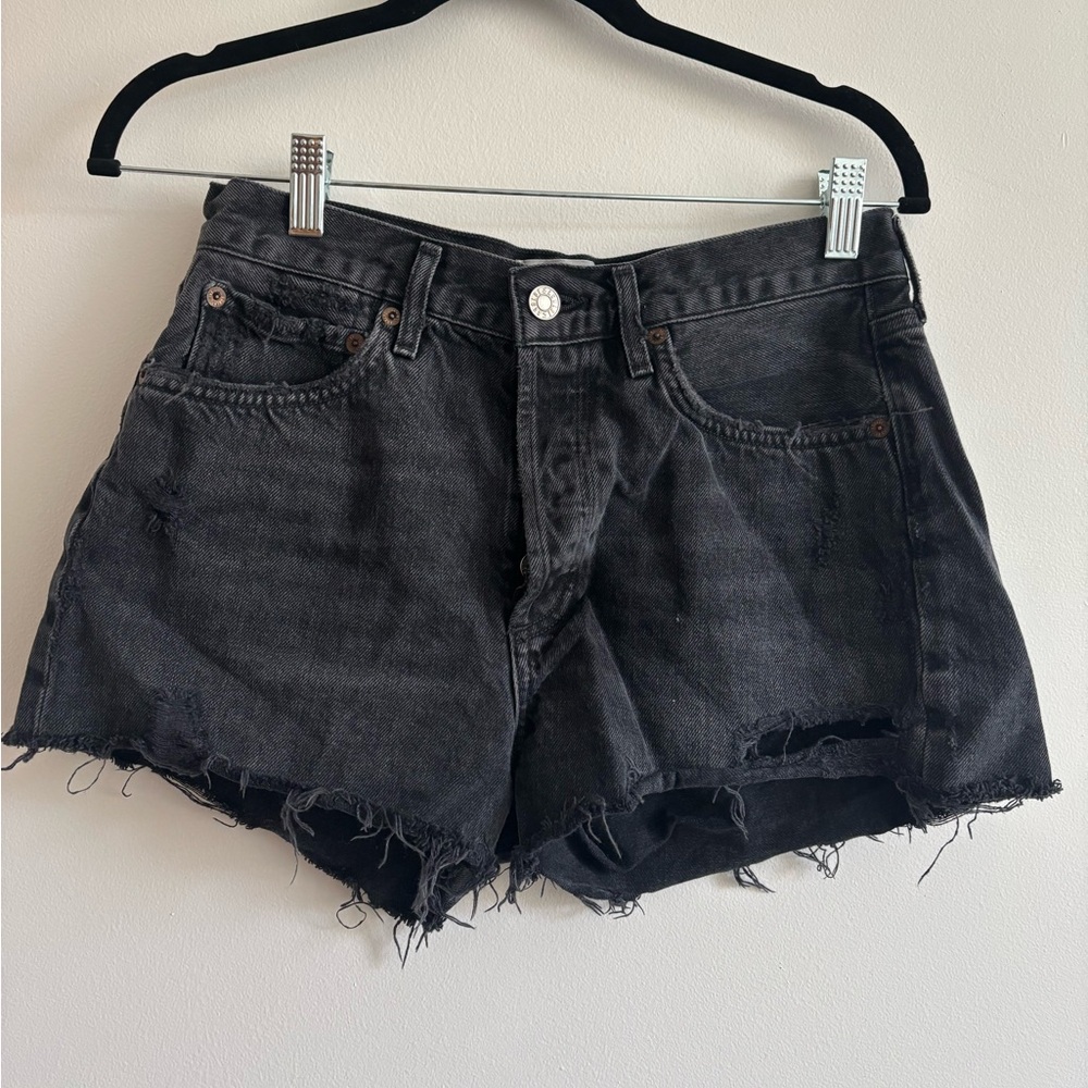 Agolde Black Jean Shorts Distressed High-Waisted